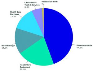 Scomposizione per sotto-settore dell'indice MSCI World Healthcare